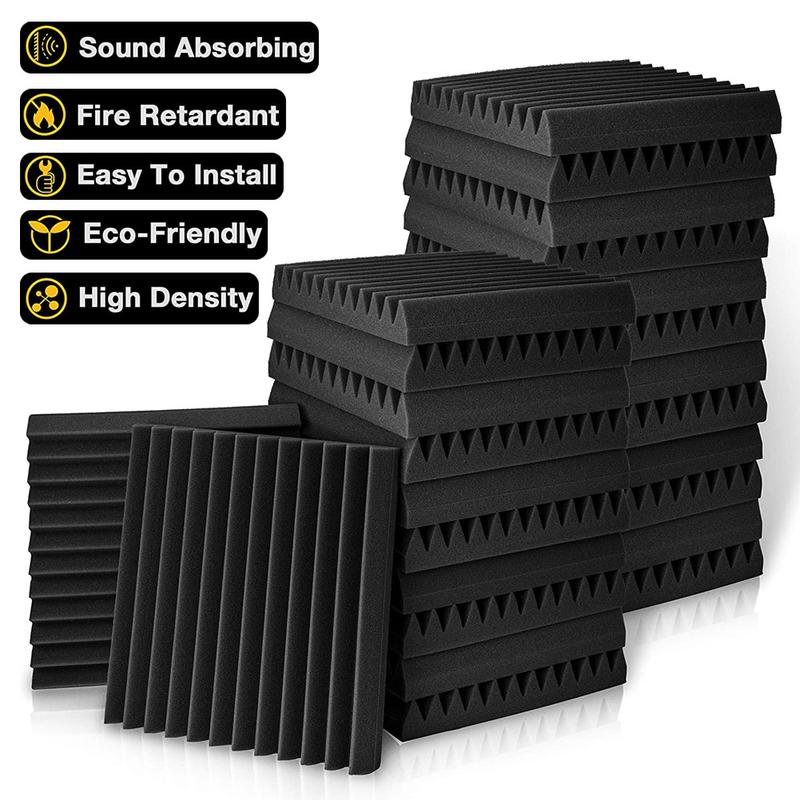 12 Pack 12 x 12 x 1 Inches Acoustic Foam Panels, Sound Proof Foam Panels Black, High Density Fire Resistant Acoustic Panels for Studio Wall Ceiling