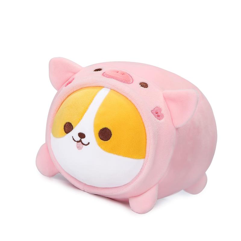 Cute Pig Corgi Plush Pillow 8” Piggy Shiba Inu Stuffed Animal, Soft Kawaii Corgi with Pig Outfit Costume, Hugging Plush Squishy Pillow Toy Gifts