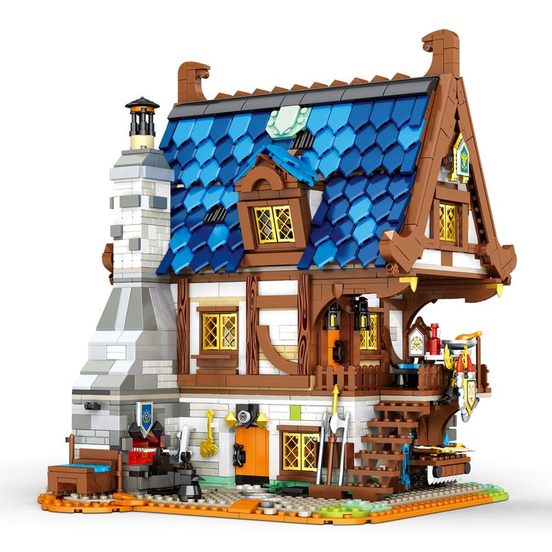 Reobrix Medieval Blacksmith Shop Building Set，Retro Design Building Toy Birthday for Kid Aged 6+.（2366PCS）