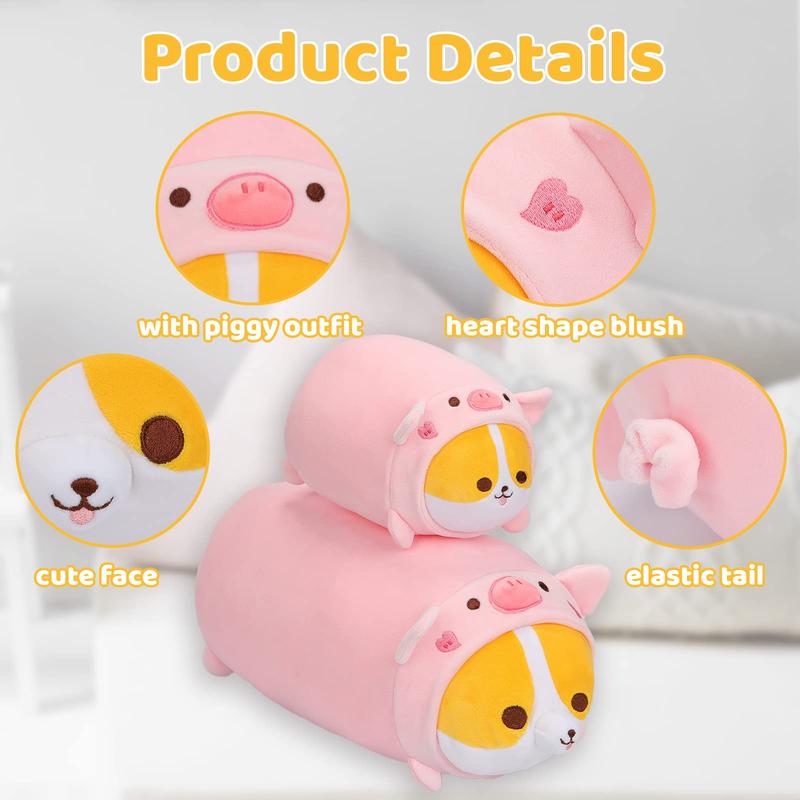 Cute Pig Corgi Plush Pillow 8” Piggy Shiba Inu Stuffed Animal, Soft Kawaii Corgi with Pig Outfit Costume, Hugging Plush Squishy Pillow Toy Gifts