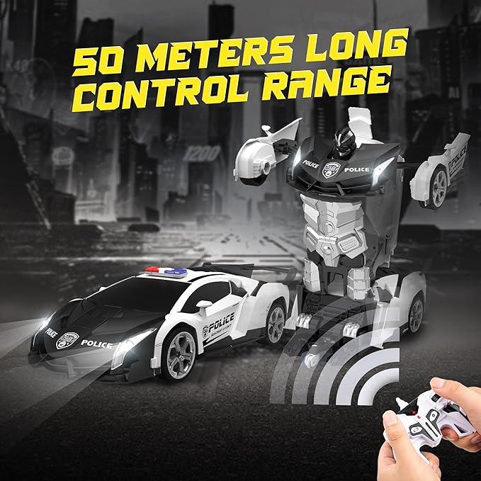 Remote control car deformation car warrior toy, remote control car toy three colors optional with flash light one key deformation 360 degree rotation drift suitable for 4-12 years old Boys and Girls Christmas gift cars kids