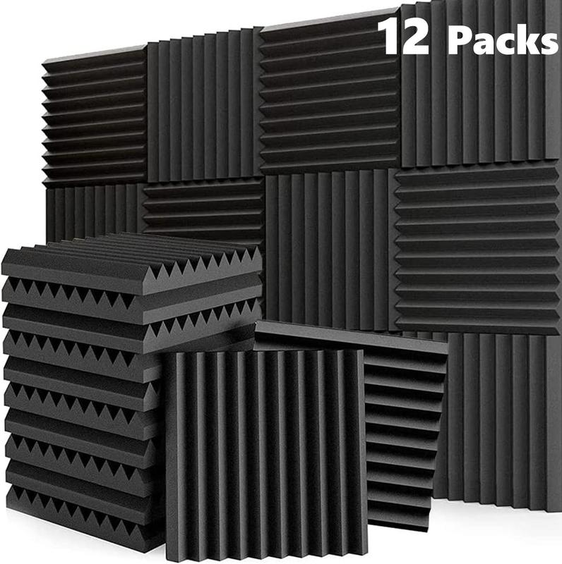 12 Pack 12 x 12 x 1 Inches Acoustic Foam Panels, Sound Proof Foam Panels Black, High Density Fire Resistant Acoustic Panels for Studio Wall Ceiling