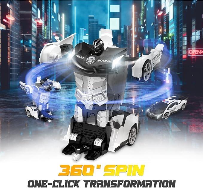 Remote control car deformation car warrior toy, remote control car toy three colors optional with flash light one key deformation 360 degree rotation drift suitable for 4-12 years old Boys and Girls Christmas gift cars kids