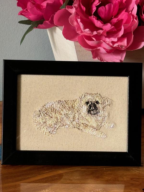 Pekingnese Machine Embroidered and Framed!