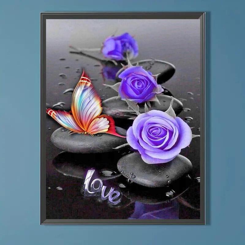 Butterfly & Rose Pattern DIY Diamond Arts Colorful Painting Kit without Frame, DIY 5D Diamond Arts Colorful Painting Kit, Wall Art Decoration for Home Room