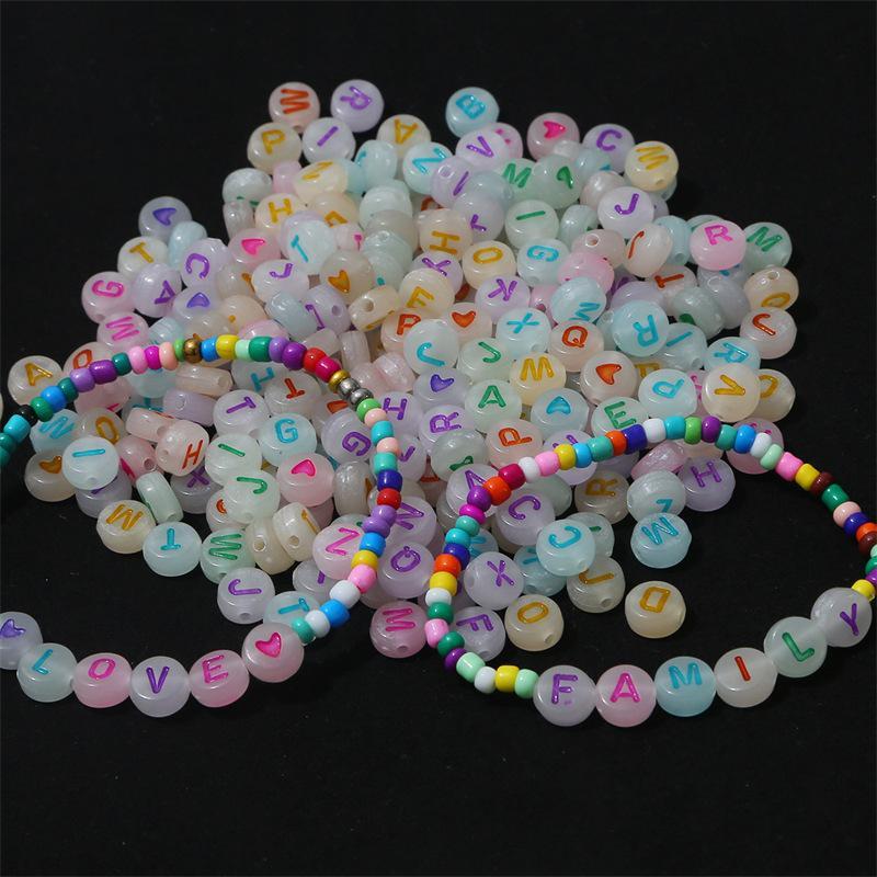 Luminous Letter Beads, 1000pcs set 4*7mm Glow in The Dark Beads, DIY Jewelry Accessories for Bracelet Necklace Earrings Pendant Making