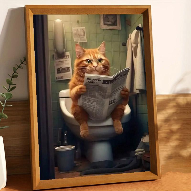 Cat Reading Newspaper Pattern DIY Diamond Arts Colorful Painting Kit without Frame, DIY 5D Diamond Arts Colorful Painting Kit, Wall Art Decor for Home