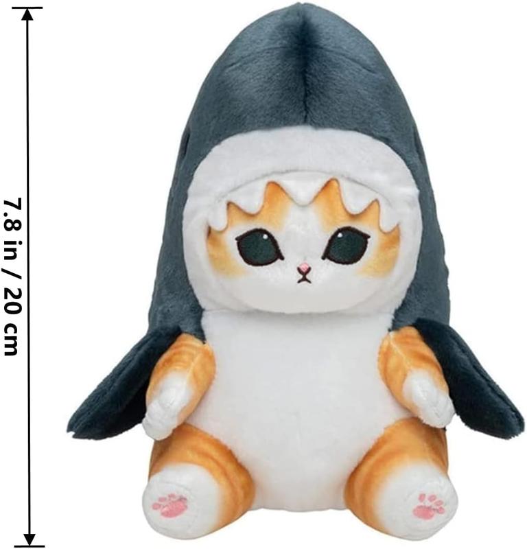 Cute Shark Cat Plush , 8'' Cat Face Shark Stuffed  Plushies Doll,  Soft Stuffed Cat Shark Pillow for  and  Birthday Gift (Blue)