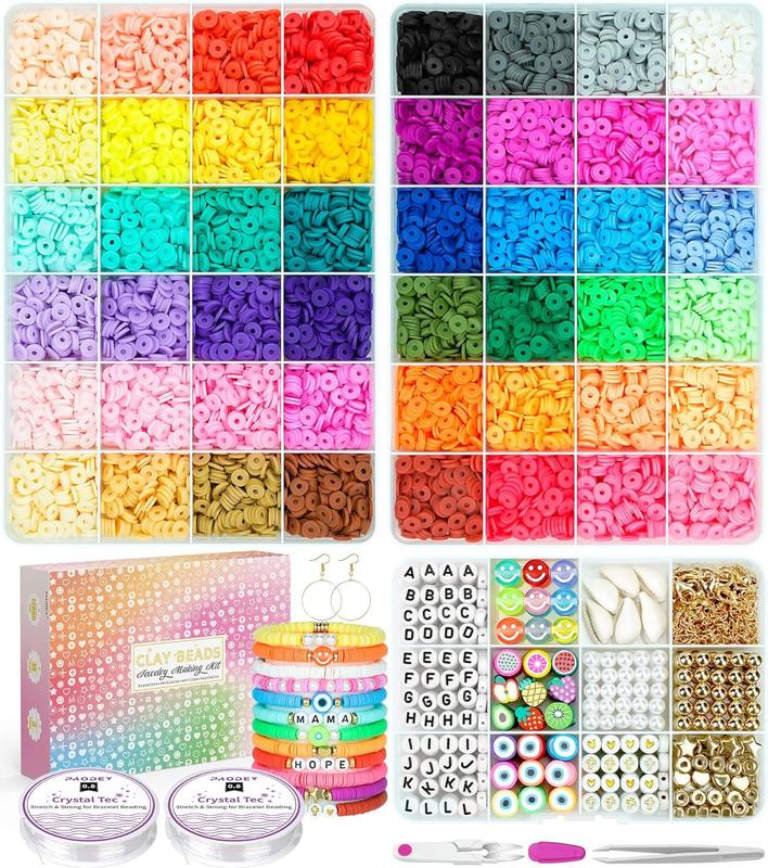 12000 Pcs Clay Beads for Bracelet Making,3 Boxes Jewelry Making Kit Polymer Spacer Preppy Heishi Beads and Elastic Strings, Crafts Gift for Ages 6-16