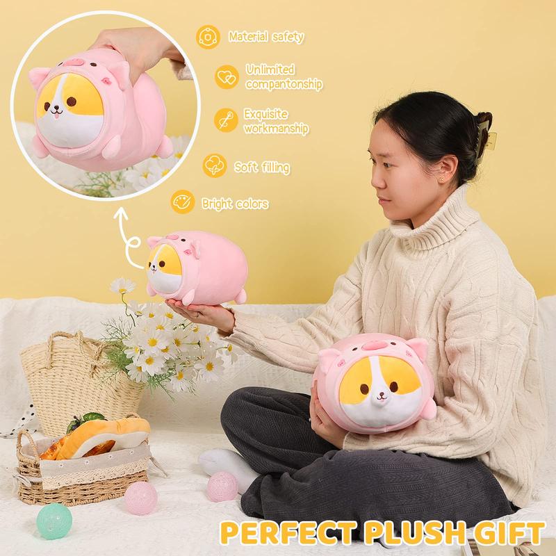 Cute Pig Corgi Plush Pillow 8” Piggy Shiba Inu Stuffed Animal, Soft Kawaii Corgi with Pig Outfit Costume, Hugging Plush Squishy Pillow Toy Gifts