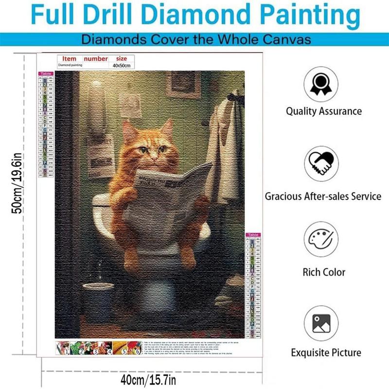 Cat Reading Newspaper Pattern DIY Diamond Arts Colorful Painting Kit without Frame, DIY 5D Diamond Arts Colorful Painting Kit, Wall Art Decor for Home