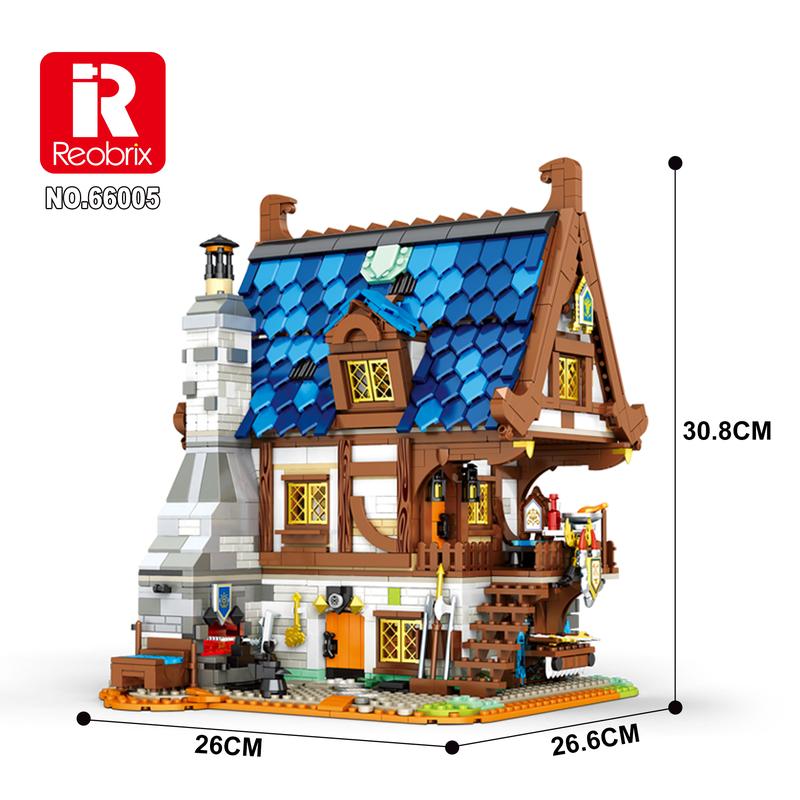 Reobrix Medieval Blacksmith Shop Building Set，Retro Design Building Toy Birthday for Kid Aged 6+.（2366PCS）