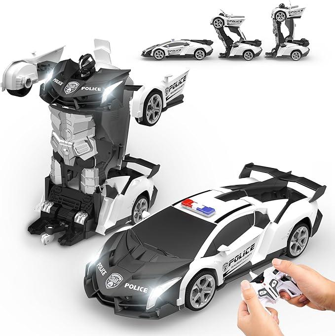 Remote control car deformation car warrior toy, remote control car toy three colors optional with flash light one key deformation 360 degree rotation drift suitable for 4-12 years old Boys and Girls Christmas gift cars kids