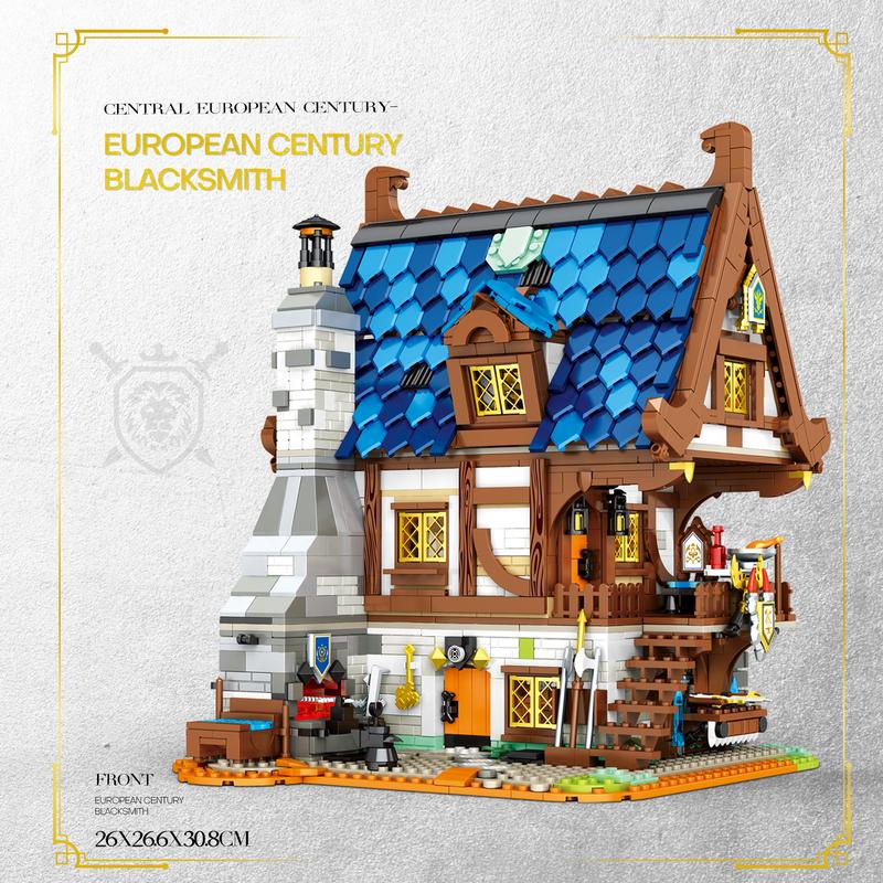 Reobrix Medieval Blacksmith Shop Building Set，Retro Design Building Toy Birthday for Kid Aged 6+.（2366PCS）