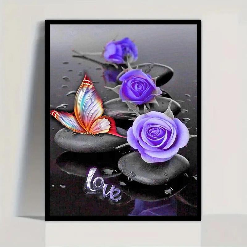 Butterfly & Rose Pattern DIY Diamond Arts Colorful Painting Kit without Frame, DIY 5D Diamond Arts Colorful Painting Kit, Wall Art Decoration for Home Room