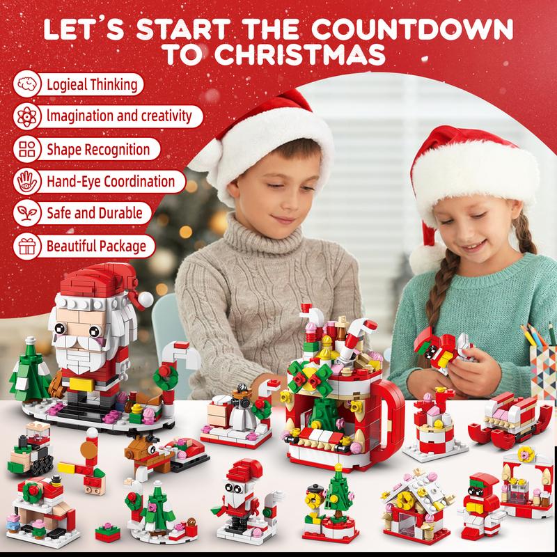 Santa Claus figurine snowman building block children's assembled building block puzzle toy set gift, Christmas gift