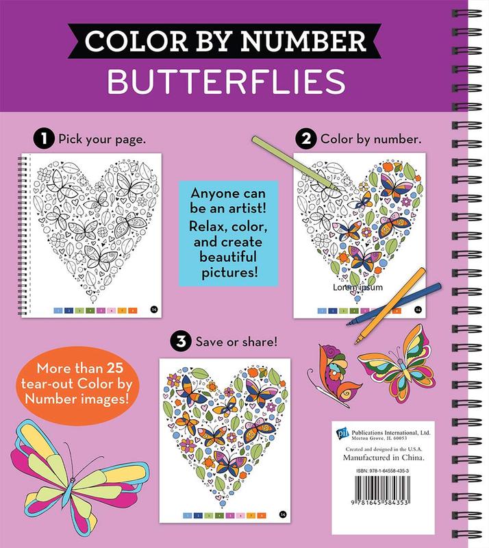 Brain Games - Color by Number: Butterflies Spiral-bound