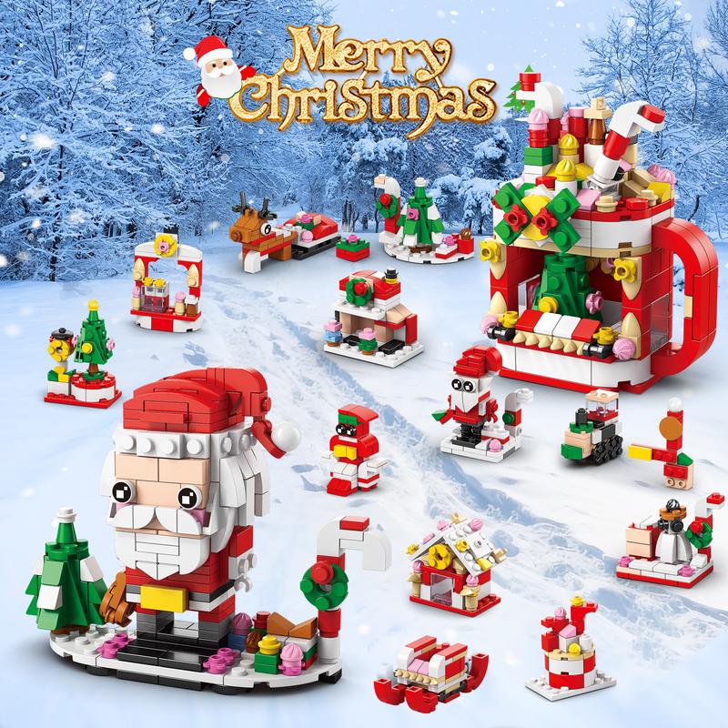 Santa Claus figurine snowman building block children's assembled building block puzzle toy set gift, Christmas gift