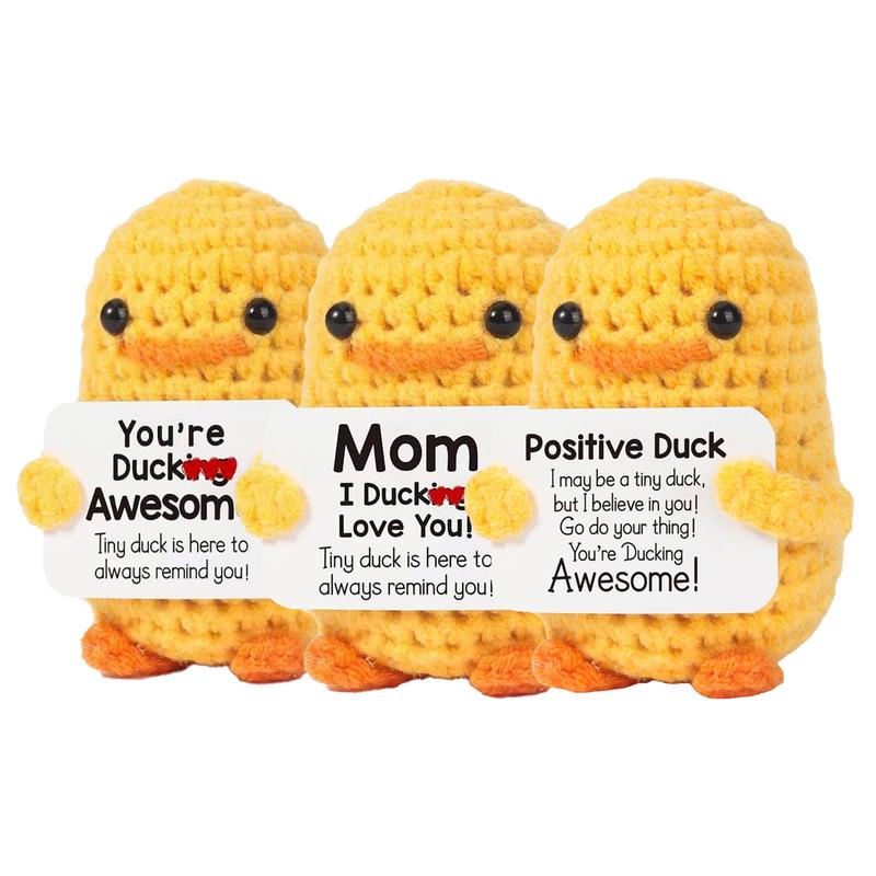 Cute Knitted Duck with Positive Cards-Handmade Crochet Dolls forEmotional Support, Fall and ChristmasCifts