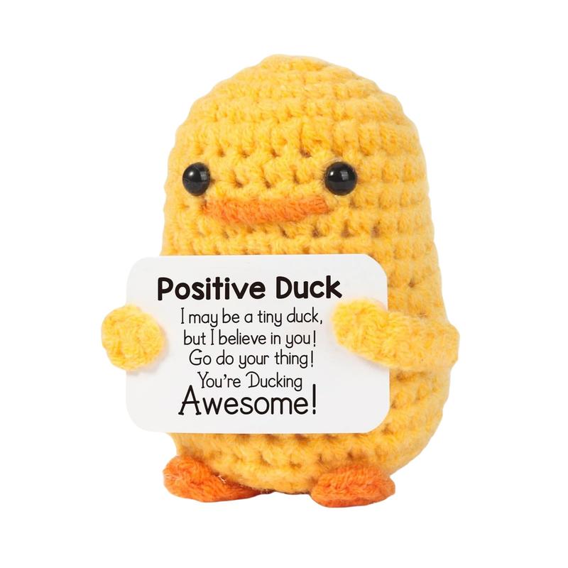 Cute Knitted Duck with Positive Cards-Handmade Crochet Dolls forEmotional Support, Fall and ChristmasCifts