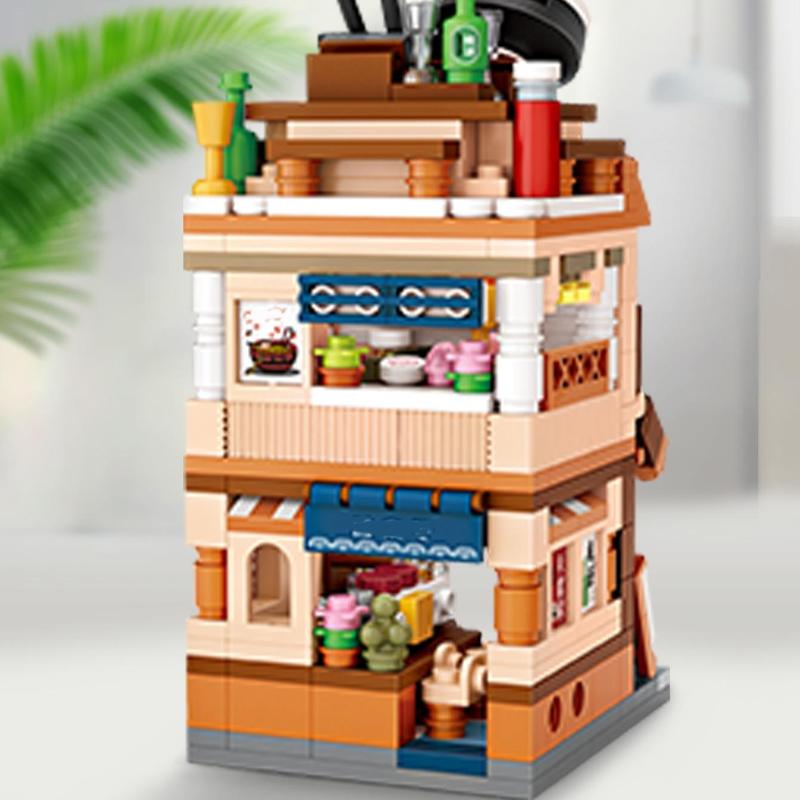 Noodle Shop Building Blocks (412pcs set), Street View House Model, Room Decorations, Interesting Gifts for Family and Friends