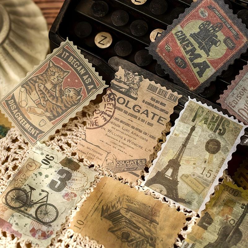 Vintage Postage Stamp Design Sticker, 4 Sets 240pcs Mixed Pattern Self Adhesive Decorative Sticker for DIY Gift Greeting Card Scrapbooking, Journaling