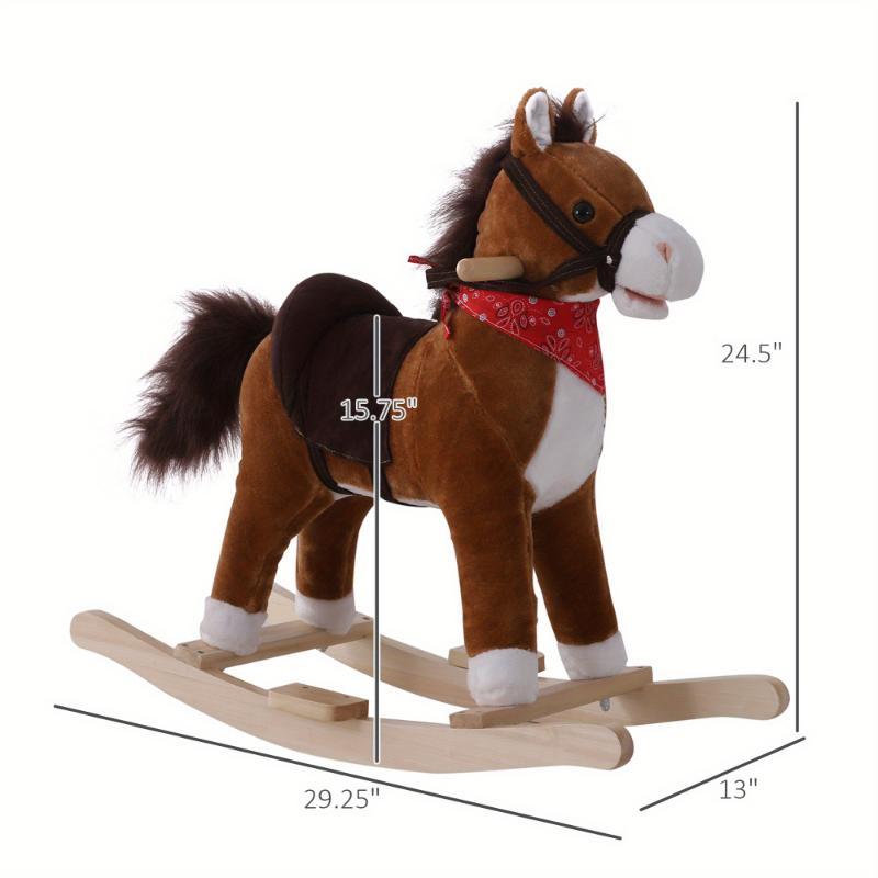 Qaba Kids Ride on Rocking Horse Plush Toy with Realistic Sounds and Red Scarf for Over 3 Years Old Birth Gift