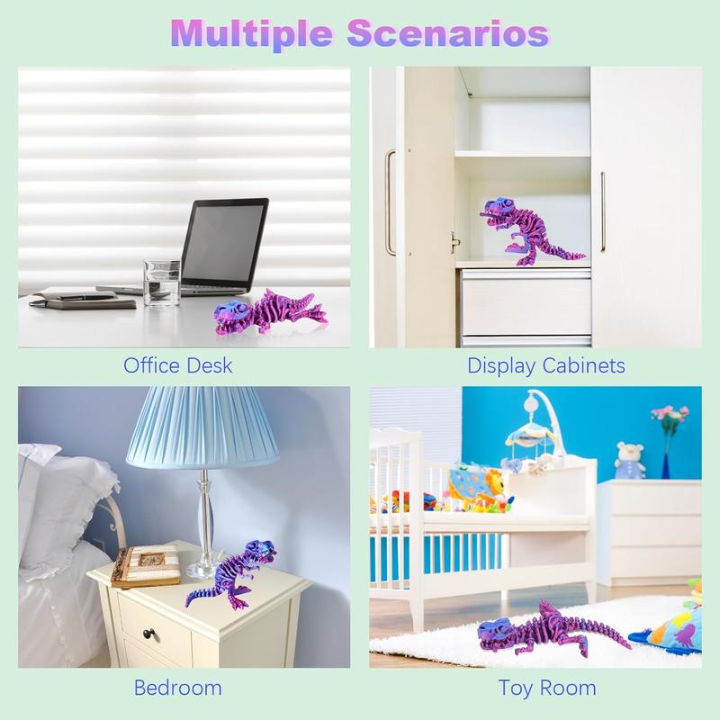 3D Printed Dragon with Articulated Bones for Adult, 3D Printed Dinosaur Fidget Toys Decor for Stress Relief (Blue-Purple, 1P)