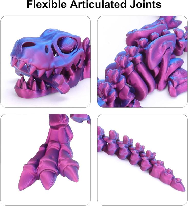 3D Printed Dragon with Articulated Bones for Adult, 3D Printed Dinosaur Fidget Toys Decor for Stress Relief (Blue-Purple, 1P)