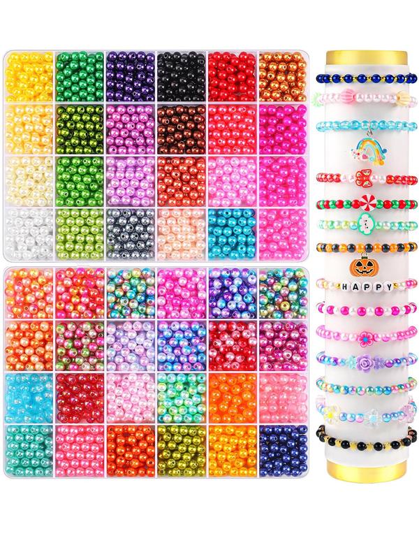 6mm Round Faux Pearl Beads, Colorful Beads for Bracelets Making Kit, DIY Craft Necklace Earrings Accessories