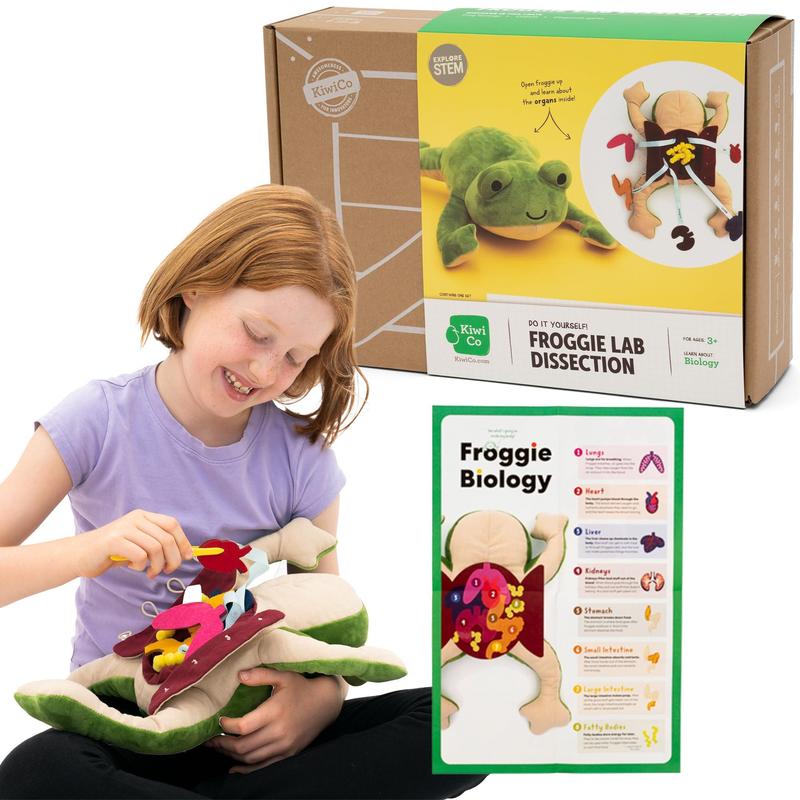 KiwiCo Froggie Lab Dissection, Frog Plush Toy | Anatomy Learning Toy & Stuffed Animal for Fun and Educational Play | Science Toy for Kids, Ages 3 and Up