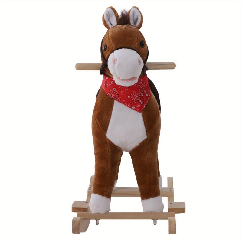 Qaba Kids Ride on Rocking Horse Plush Toy with Realistic Sounds and Red Scarf for Over 3 Years Old Birth Gift