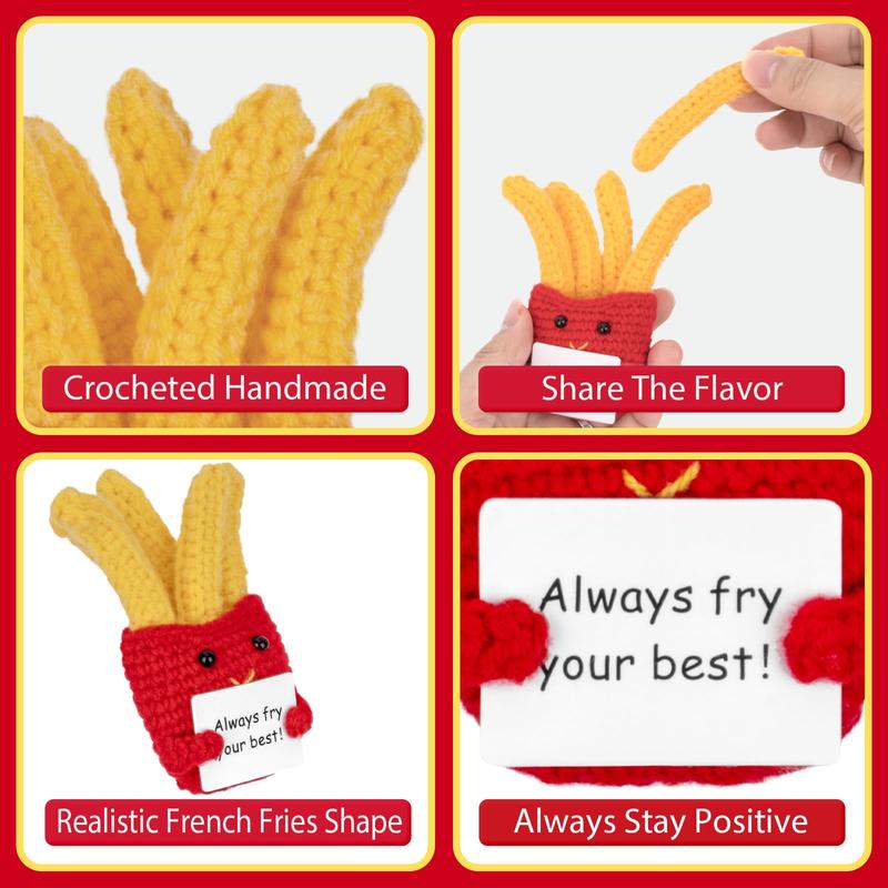 Funny Positive French Fries Cute Crochet Toy with Positive Card Cheer Up Funny Gag Gifts for Best Friend Birthday Housewarming Women Teacher Fall (French Fries)