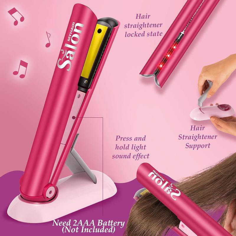 Christmas Hair Salon Toys Kids Pretend Play Hair Styling Kit with Realistic Blow Dryer Straightener Stylist Apron Scissors Accessories Beauty Makeup Set Birthday Gifts for Toddler Girls 3 4 5 6+