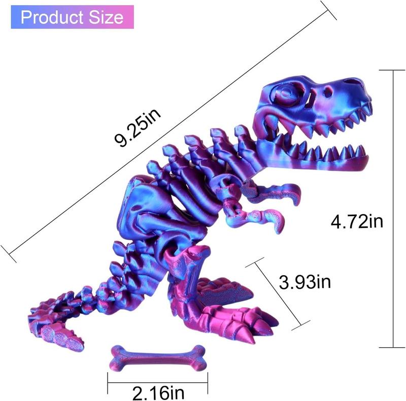 3D Printed Dragon with Articulated Bones for Adult, 3D Printed Dinosaur Fidget Toys Decor for Stress Relief (Blue-Purple, 1P)