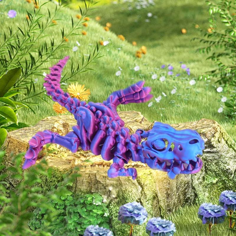 3D Printed Dragon with Articulated Bones for Adult, 3D Printed Dinosaur Fidget Toys Decor for Stress Relief (Blue-Purple, 1P)