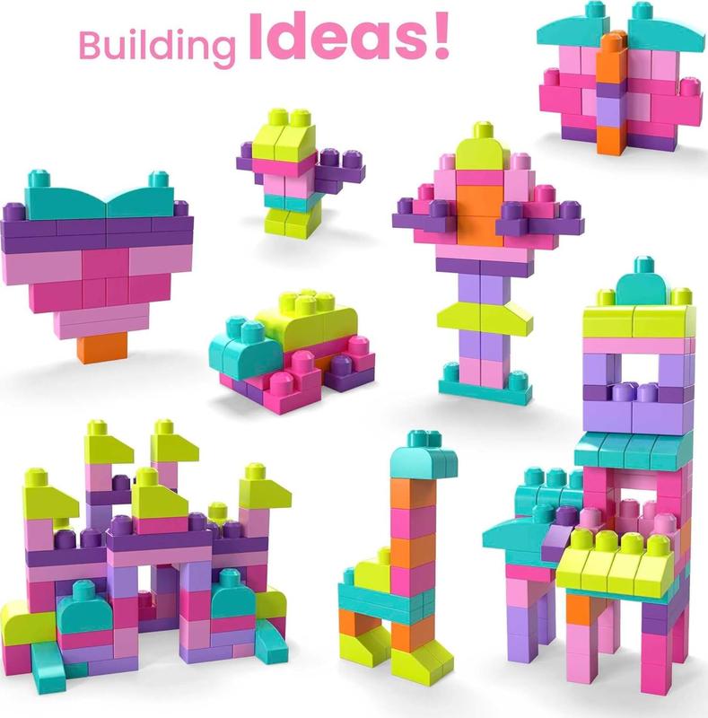 Christmas gift for kids First Builders Toddler Blocks Toys Set - 80 Pieces and Storage Bag - Pink - Ages 1+ Years