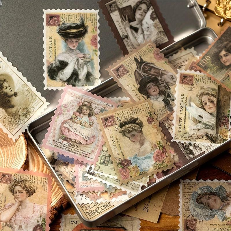 Vintage Postage Stamp Design Sticker, 4 Sets 240pcs Mixed Pattern Self Adhesive Decorative Sticker for DIY Gift Greeting Card Scrapbooking, Journaling