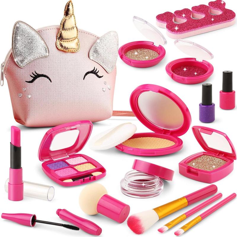 Pretend Makeup Kit for Toddlers Girls, Play Makeup Set for Kids 3-5, Unicorn Toy Purse with Fake Make up for Little Girls 4-6, Gifts for 3 4 5 6 7 8 Year Old