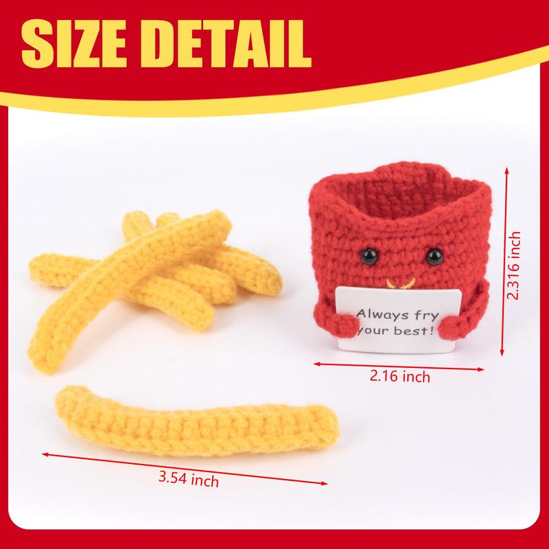 Funny Positive French Fries Cute Crochet Toy with Positive Card Cheer Up Funny Gag Gifts for Best Friend Birthday Housewarming Women Teacher Fall (French Fries)