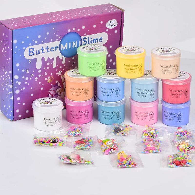 Christmas gift  12-Pack Butter Slime Kit with Unicorn Cute Charms, Educational Mini Scented Party Favors Toys for Kids