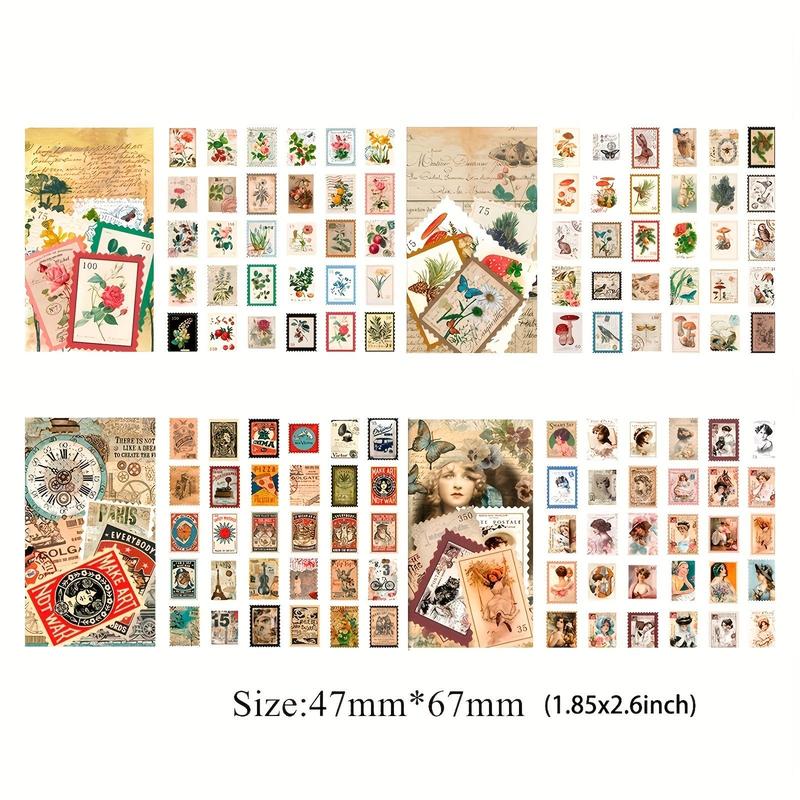 Vintage Postage Stamp Design Sticker, 4 Sets 240pcs Mixed Pattern Self Adhesive Decorative Sticker for DIY Gift Greeting Card Scrapbooking, Journaling