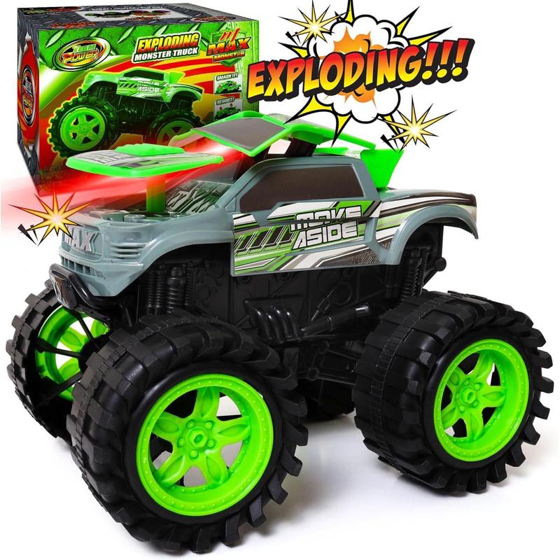 Exploding Monster Truck Toy with Explosive Crash Sounds and Lights, Smash It Up Again and Again, Monster Truck Toys for Boys Kids Ages 4-7 & Above Toys for 3 Year Old Boys Gift