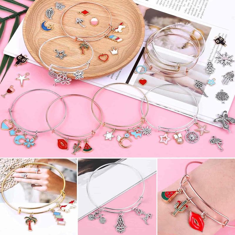 300 count Charm Bangle Bracelets Making Kit with Expandable Bangles, Charms, Jump Rings and Pliers for  Making Bangle Bracelets (with Gift Box and Tools)