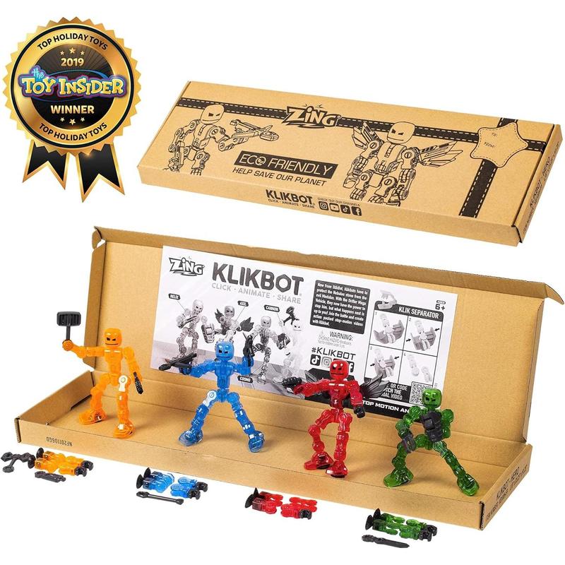 Zing Klikbot, Complete Set of 4 Poseable Action Figures with Weapons, Translucent, Create Stop Motion Animation, for Ages 6 and Up (Series 1 Heroes)