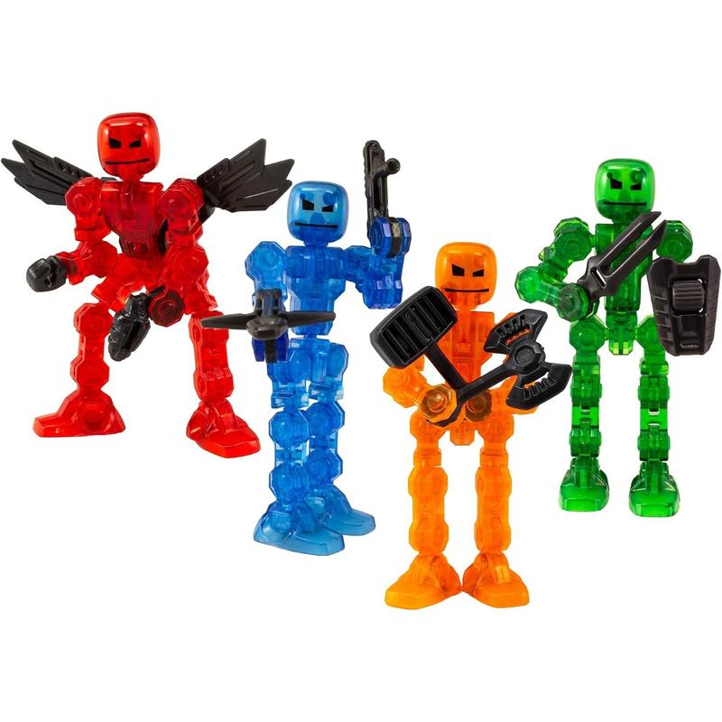 Zing Klikbot, Complete Set of 4 Poseable Action Figures with Weapons, Translucent, Create Stop Motion Animation, for Ages 6 and Up (Series 1 Heroes)