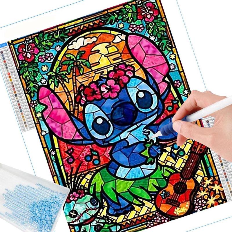 Cartoon Lilo & Stitch Pattern Diamond Arts Colorful Painting Kit, DIY 5D Diamond Arts Colorful Painting for Bedroom Home Wall Decor