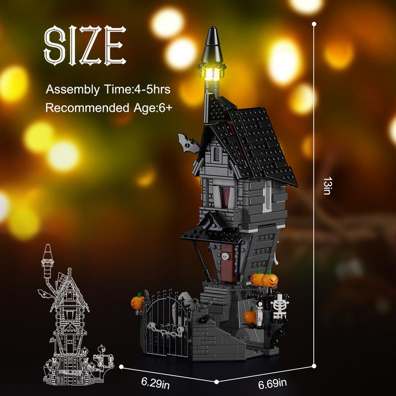 (568 pcs) Thrilling Halloween Haunted Mansion House Building Blocks Set with Glowing LED Lighting, Ideal Christmas & Halloween Gifts for Fans and Kids