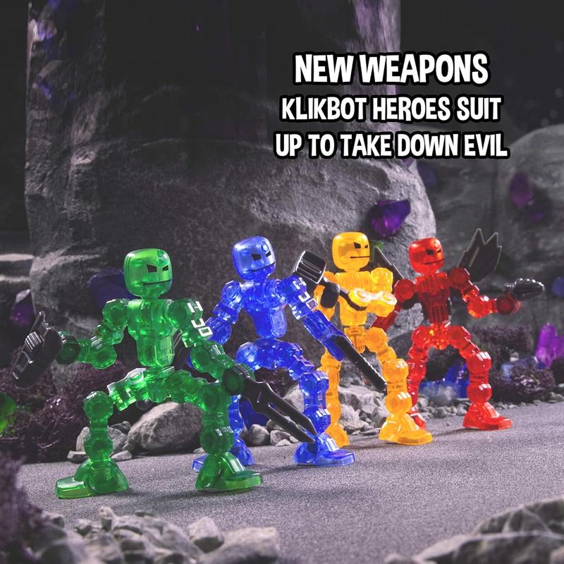 Zing Klikbot, Complete Set of 4 Poseable Action Figures with Weapons, Translucent, Create Stop Motion Animation, for Ages 6 and Up (Series 1 Heroes)