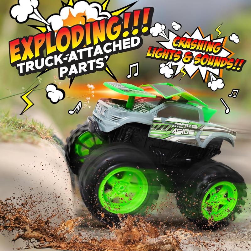 Exploding Monster Truck Toy with Explosive Crash Sounds and Lights, Smash It Up Again and Again, Monster Truck Toys for Boys Kids Ages 4-7 & Above Toys for 3 Year Old Boys Gift